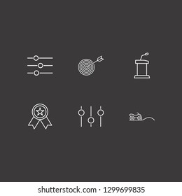 Outline 6 competition icon set. tribune, target, quad and equalizer vector illustration