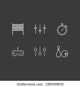 Outline 6 competition icon set. joystick, volleyball net, bowling and stopwatch vector illustration