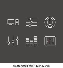 Outline 6 competition icon set. world, equalizer and pc vector illustration