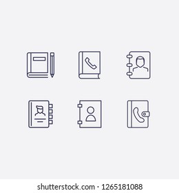 Outline 6 connection icon set. book and pencil vector illustration