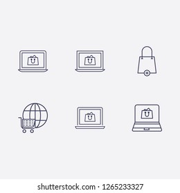 Outline 6 connection icon set. online shopping and bag vector illustration