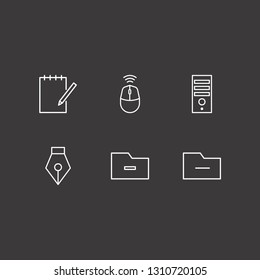Outline 6 desktop icon set. pc case, remove folder, notebook edit and mouse wifi vector illustration