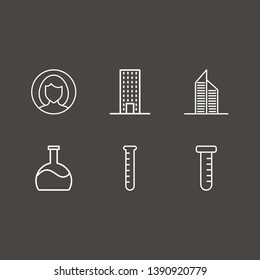 Outline 6 development icon set. flask, tube, building and user vector illustration