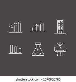 Outline 6 development icon set. flask, building, smart air conditioner and chart vector illustration