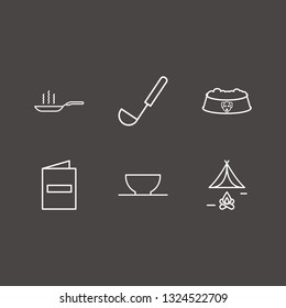 Outline 6 dinner icon set. bowl, ladle, pan and animal dish vector illustration