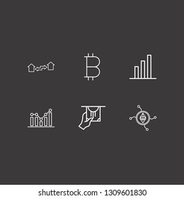 Outline 6 exchange icon set. bitcoin, money with hand, chart and exchange home vector illustration