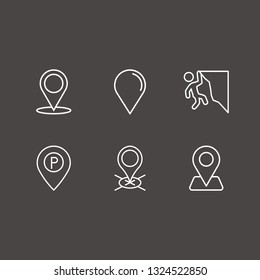 Outline 6 explore icon set. location and rock climber vector illustration
