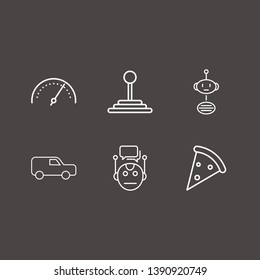 Outline 6 fast icon set. pizza, speed shifter, bot chat and chat bot vector illustration