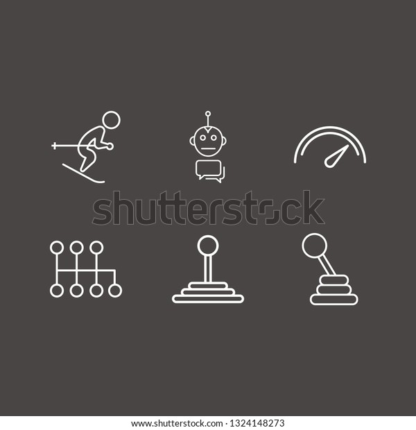 Outline 6 fast icon set. speed\
shifter, chat bot, speedometer and skiing vector\
illustration