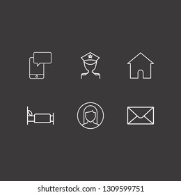Outline 6 female icon set. home, smartphone chat, message and woman user vector illustration