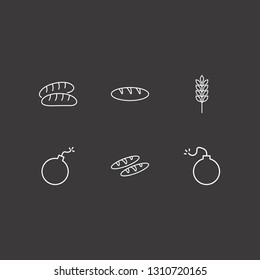 Outline 6 flour icon set. spike, bread and bomb vector illustration