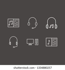 Outline 6 headphones icon set. melody notebook, pc and headphone vector illustration