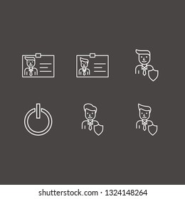 Outline 6 hero icon set. businessman shield and power vector illustration