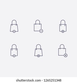 Outline 6 high icon set. shopping bag, remove vector illustration