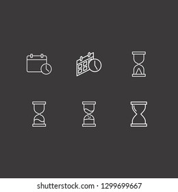 Outline 6 hourglass icon set. sand glass and calendar time vector illustration