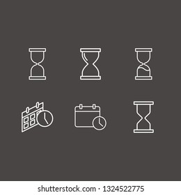 Outline 6 hourglass icon set. calendar time and sand glass vector illustration