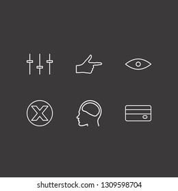 Outline 6 human icon set. credit card, head in brain, eye and finger right vector illustration