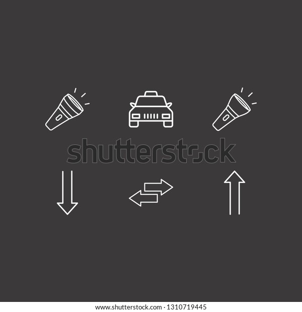 Outline 6 illuminated icon set. flashlight,\
arrow and taxi vector\
illustration