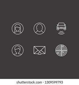 Outline 6 interface icon set. smart car, cloud message, woman user and user vector illustration