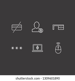 Outline 6 keyboard icon set. lock user, mouse wifi, desk and password vector illustration