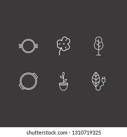 Outline 6 leaf icon set. leaf energy, flower pot, clover and tree vector illustration