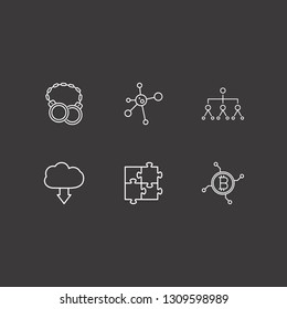 Outline 6 link icon set. hub and spoke, shackles, cloud download and network bitcoin vector illustration