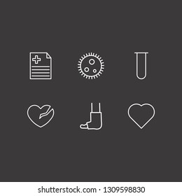 Outline 6 medicine icon set. human cell, broken foot, broken heart and test tube vector illustration