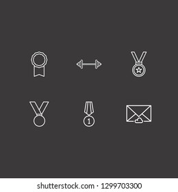 Outline 6 motivation icon set. cloud message, award medal, medal and barbell vector illustration