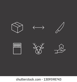 Outline 6 new icon set. matches box, deer, hand with house and box vector illustration