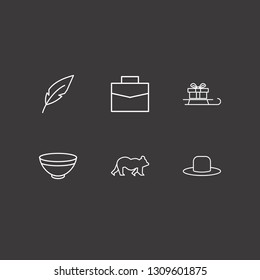 Outline 6 object icon set. sled in gift, bowl, old hat and suitcase vector illustration