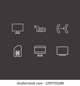 Outline 6 operator icon set. video camera, sim card, monitor and call forwarding vector illustration
