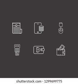 Outline 6 payment icon set. bitcoin wallet, tax, wallet and online book order vector illustration