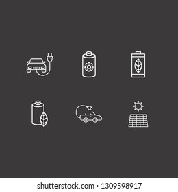 Outline 6 recharge icon set. solar battery, battery, electro car and electric car vector illustration