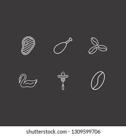 Outline 6 roast icon set. chicken leg, goose, sausage and steak vector illustration