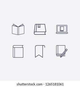 Outline 6 school icon set. online book reading, bookmark,pencil vector illustration