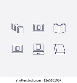 Outline 6 school icon set. online book reading and book vector illustration
