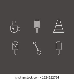 Outline 6 scoop icon set. cone, tea, ice cream and shovel vector illustration