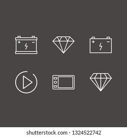 Outline 6 skill icon set. play, car battery, draw tablet and diamond vector illustration