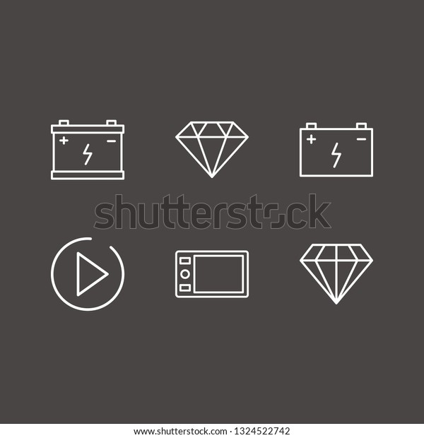 Outline 6 skill icon set. play, car battery,\
draw tablet and diamond vector\
illustration