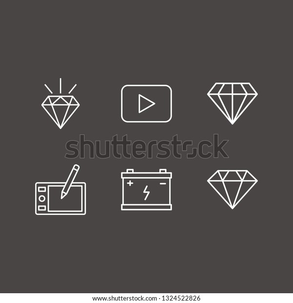 Outline 6 skill icon set. car battery, play,\
diamond and draw tablet vector\
illustration