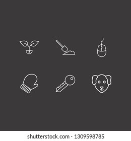 Outline 6 small icon set. winter glove, key, plant and dog vector illustration