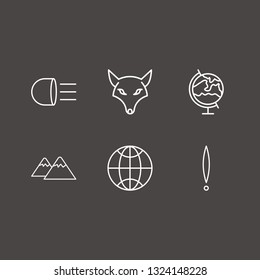 Outline 6 snow icon set. exclamation, globe, headlamp and fox vector illustration