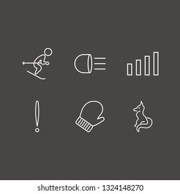 Outline 6 snow icon set. winter glove, fox, headlamp and signal bars vector illustration