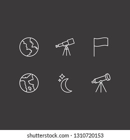 Outline 6 star icon set. telescope, moon, earth and flag vector illustration