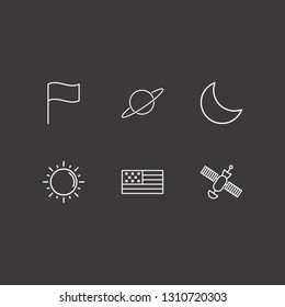 Outline 6 star icon set. sun, satellite, moon and flag vector illustration