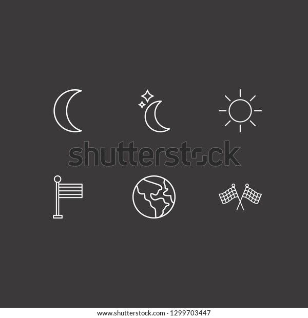 Outline 6 star icon set. sun, flag, earth\
and moon vector\
illustration