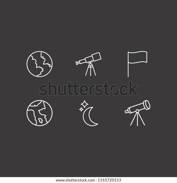 Outline 6 star icon set. telescope, moon,\
earth and flag vector\
illustration