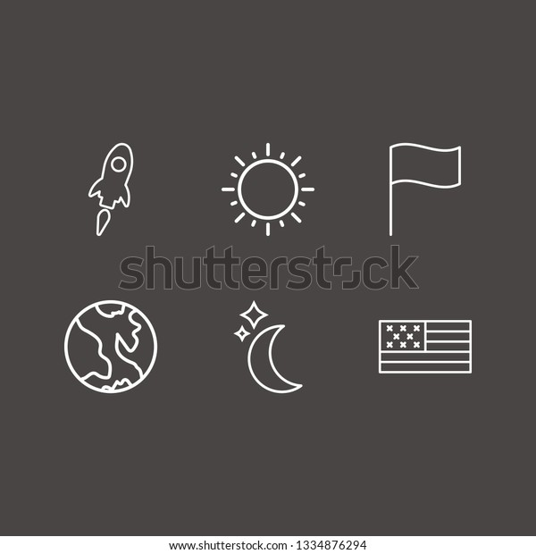 Outline 6 star icon set. moon, earth, flag\
and usa flag vector\
illustration