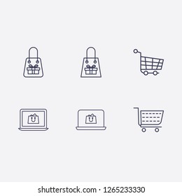 Outline 6 store icon set.bag,online shopping and cart vector illustration