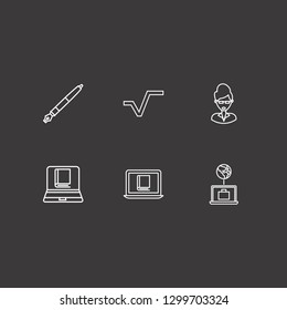 Outline 6 studying icon set. online book reading, online business, square root and pen vector illustration